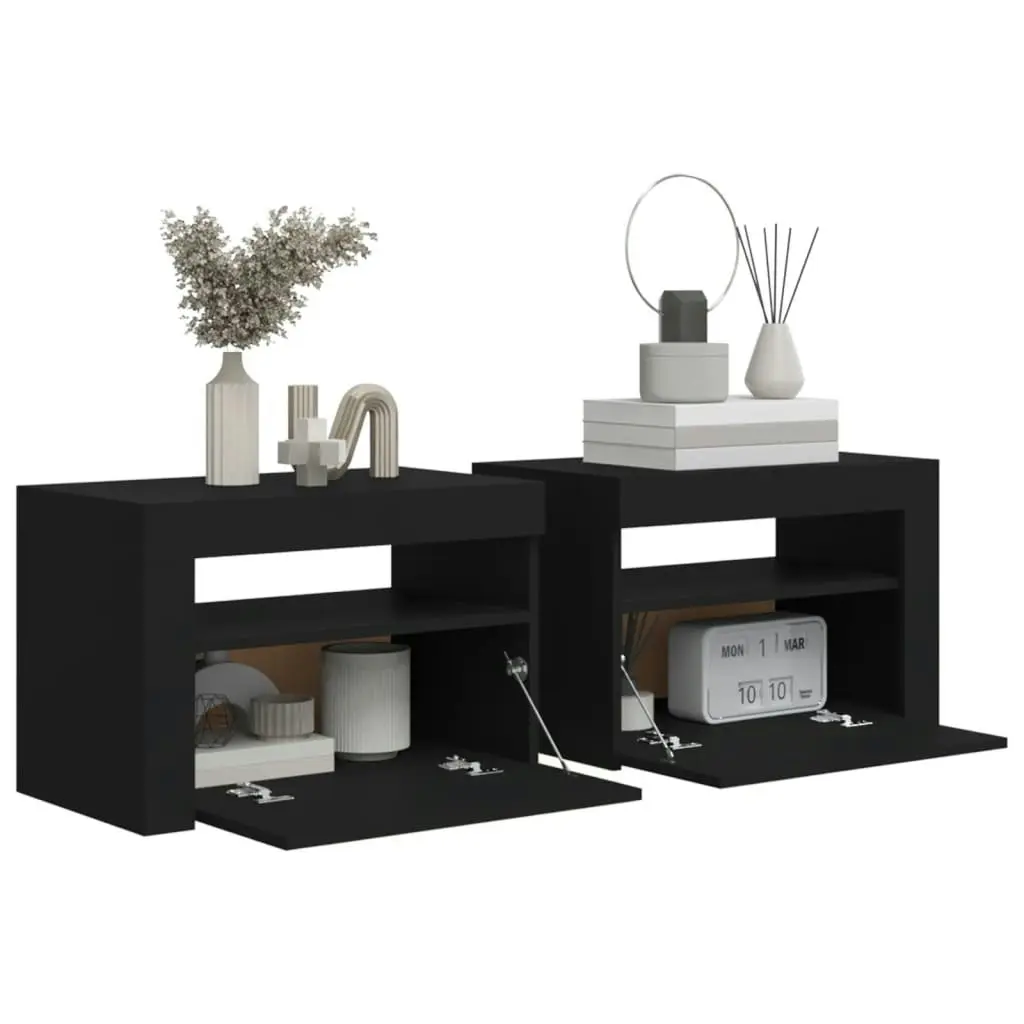 Bedside Cabinets 2 pcs with LEDs Black 60x35x40 cm 3080735