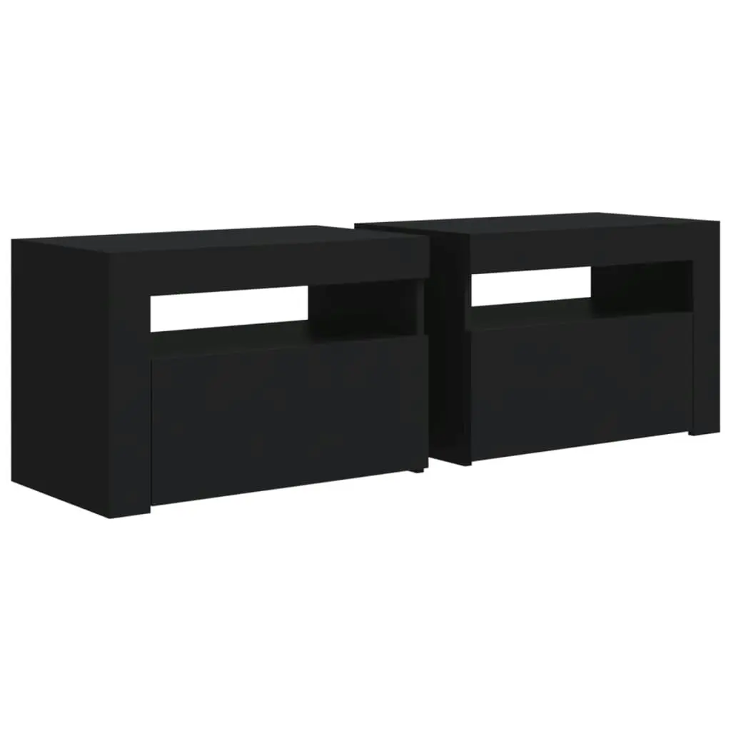 Bedside Cabinets 2 pcs with LEDs Black 60x35x40 cm 3080735