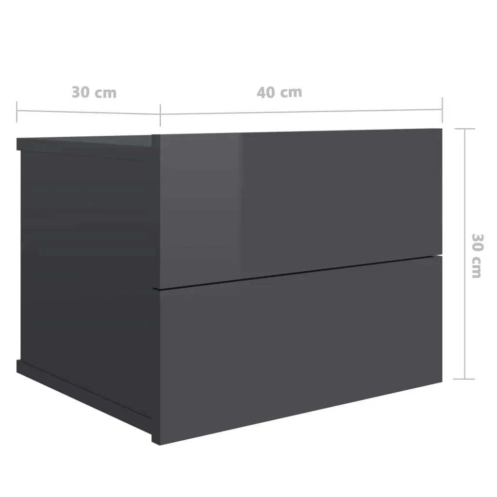 Bedside Cabinets 2 pcs High Gloss Grey 40x30x30 cm Engineered Wood 801070