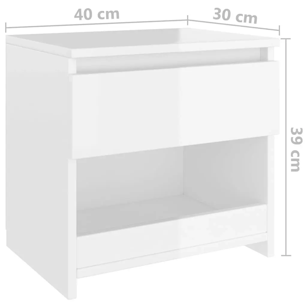 Bedside Cabinets 2 pcs High Gloss White 40x30x39 cm Engineered Wood 803456