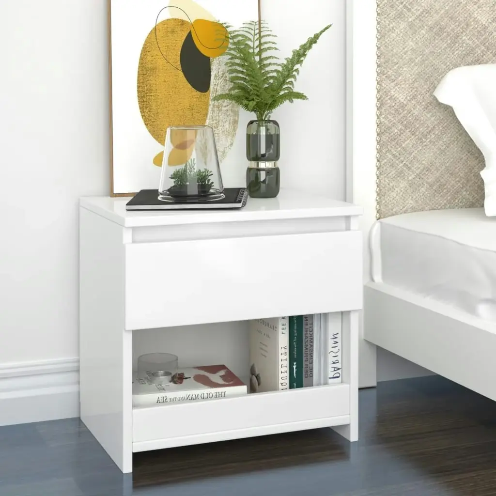 Bedside Cabinets 2 pcs High Gloss White 40x30x39 cm Engineered Wood 803456