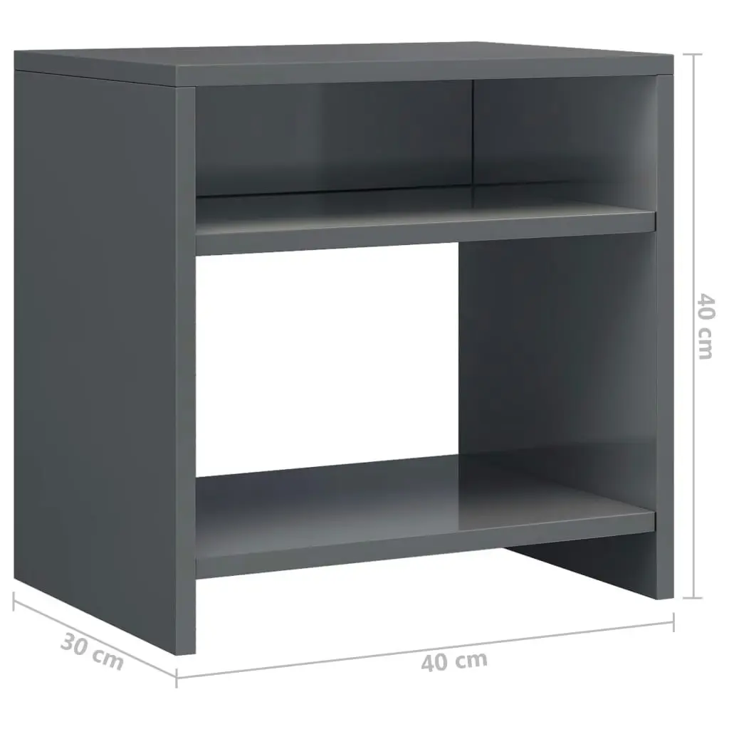 Bedside Cabinets 2 pcs High Gloss Grey 40x30x40 cm Engineered Wood 800026