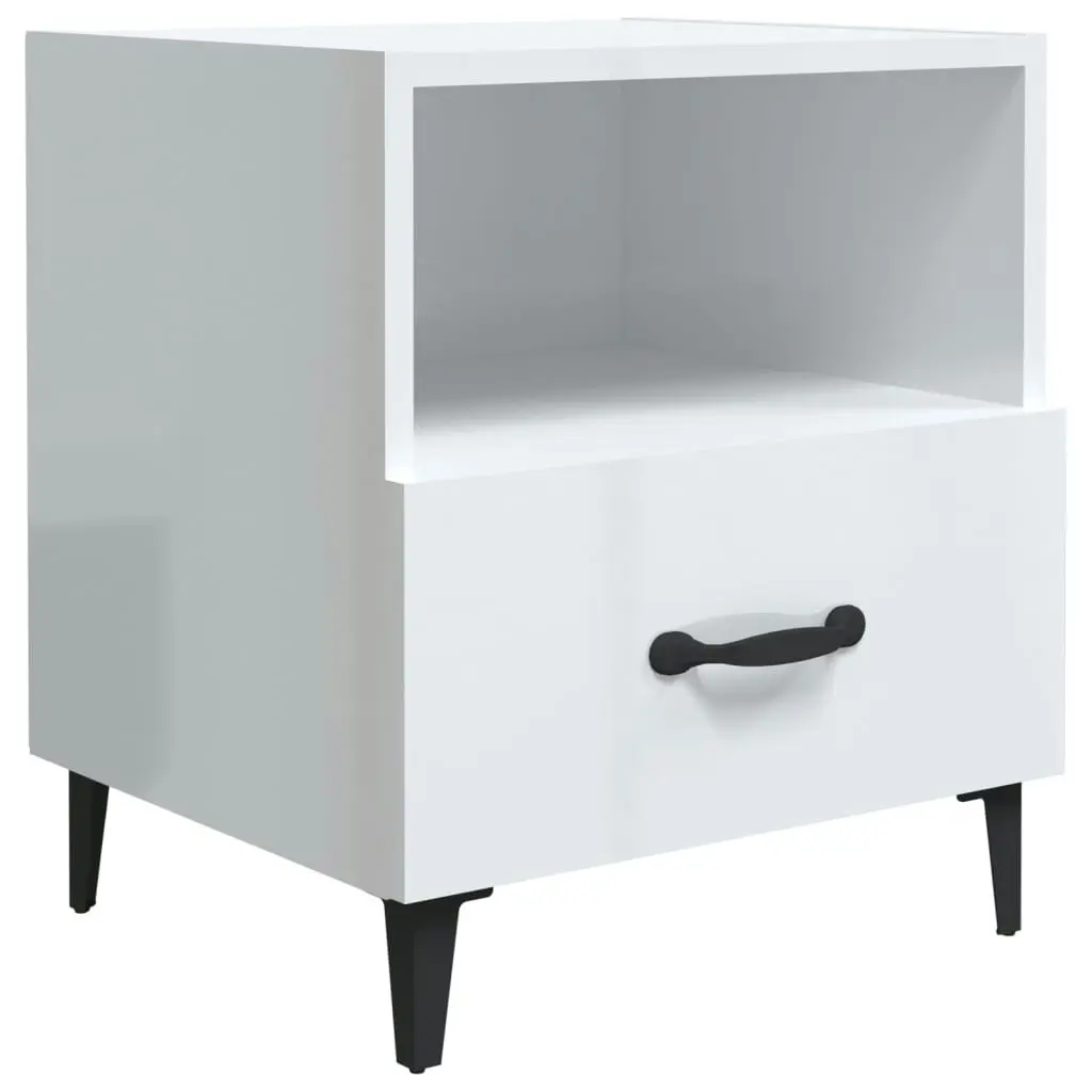 Bedside Cabinets 2 pcs High Gloss White Engineered Wood 812037