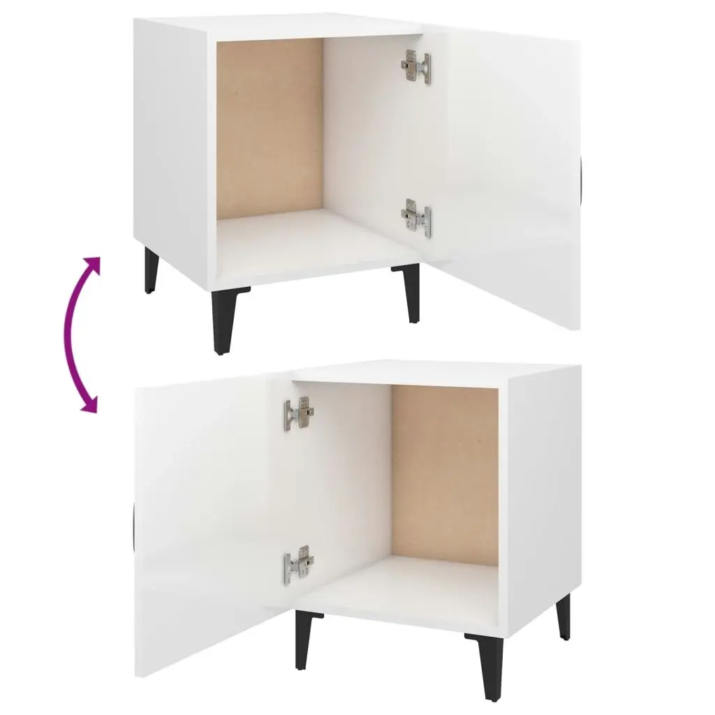 Bedside Cabinets 2 pcs High Gloss White Engineered Wood 812073