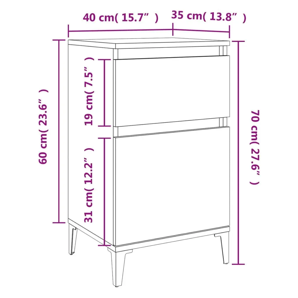 Bedside Cabinets 2 pcs White 40x35x70 cm 819709