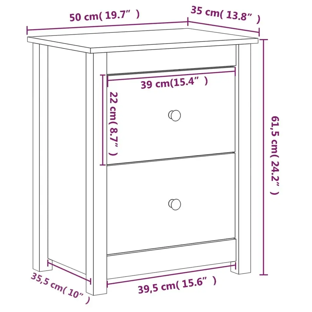 Bedside Cabinets 2 pcs White 50x35x61.5 cm Solid Wood Pine 813682