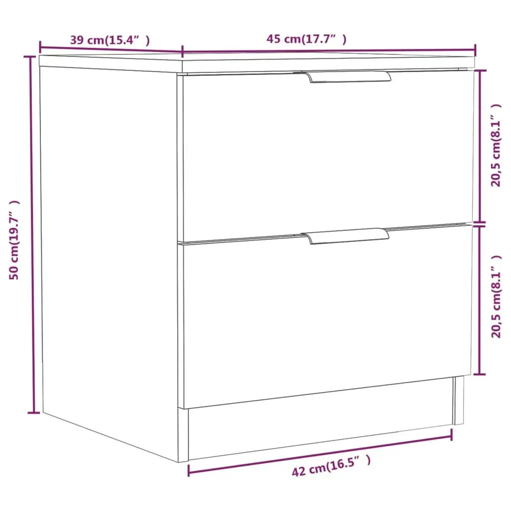 Bedside Cabinets 2 pcs White Engineered Wood 811215