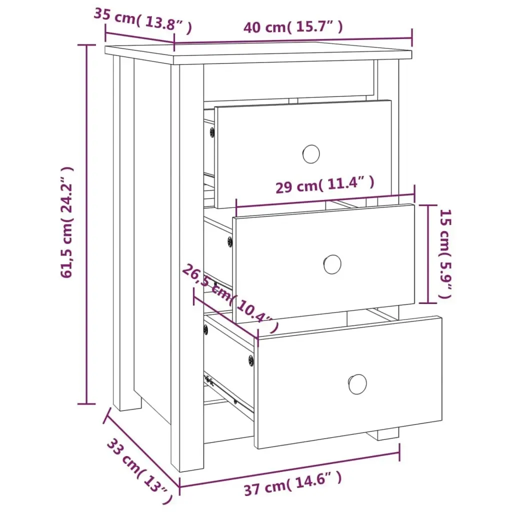 Bedside Cabinets 2 pcs Black 40x35x61.5 cm Solid Wood Pine 813708