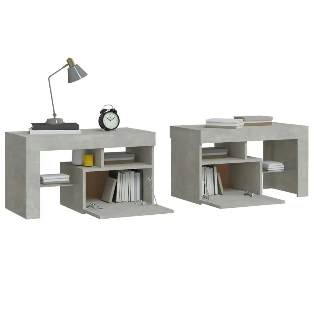 Bedside Cabinets 2 pcs with LED Lights Concrete Grey 70x36.5x40 cm 3152773