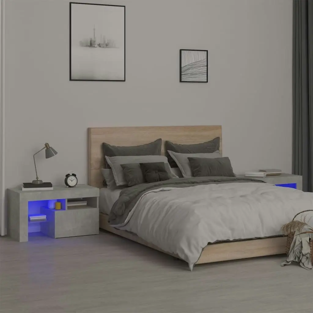 Bedside Cabinets 2 pcs with LED Lights Concrete Grey 70x36.5x40 cm 3152773