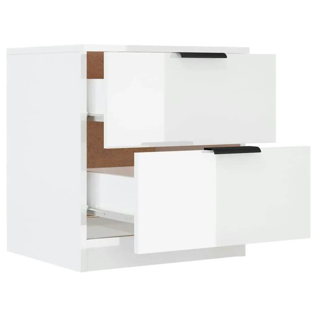 Bedside Cabinets 2 pcs High Gloss White Engineered Wood 811227