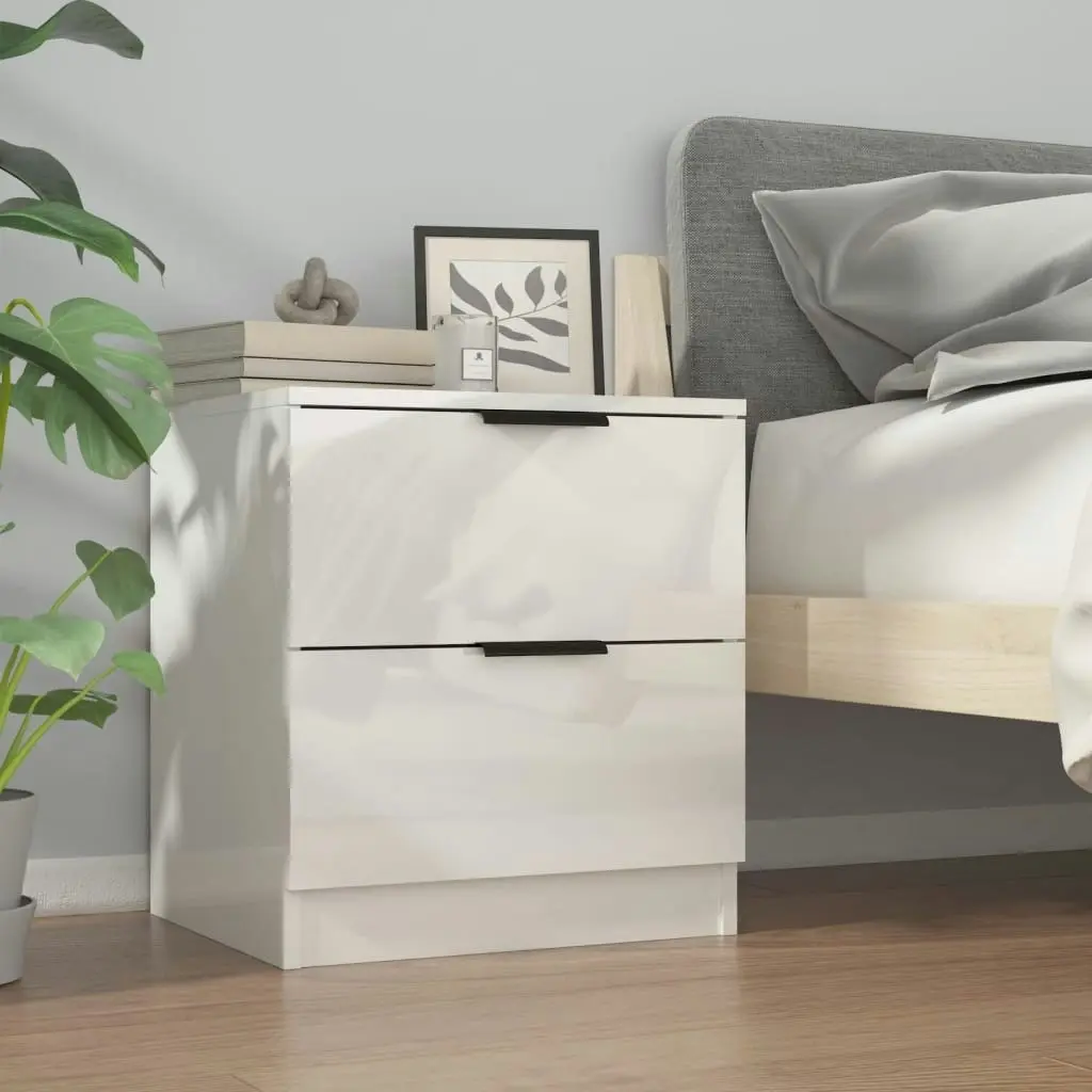 Bedside Cabinets 2 pcs High Gloss White Engineered Wood 811227