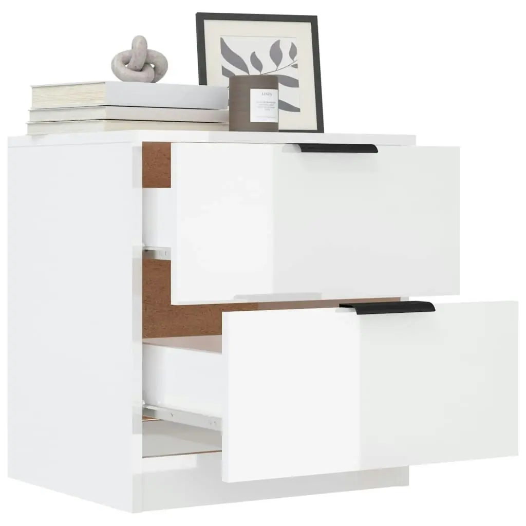 Bedside Cabinets 2 pcs High Gloss White Engineered Wood 811227