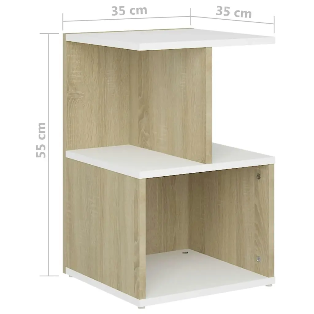 Bedside Cabinets 2pcs White and Sonoma Oak 35x35x55cm Engineered Wood 806357