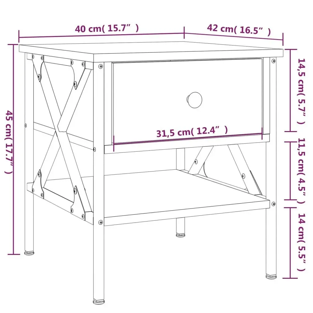 Bedside Table Brown Oak 40x42x45 cm Engineered Wood 825961