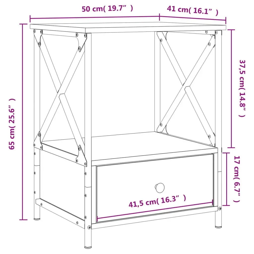 Bedside Table Brown Oak 50x41x65 cm Engineered Wood 826091