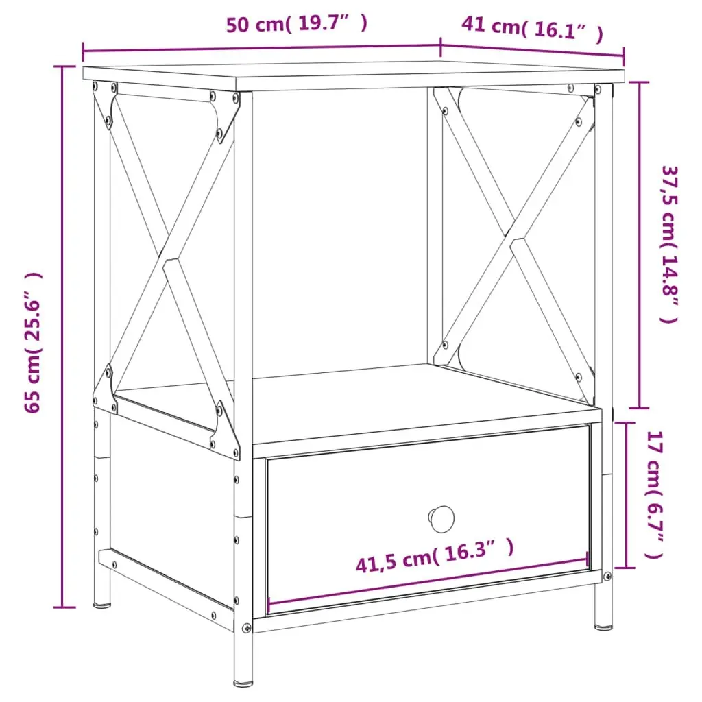 Bedside Table Sonoma Oak 50x41x65 cm Engineered Wood 826085