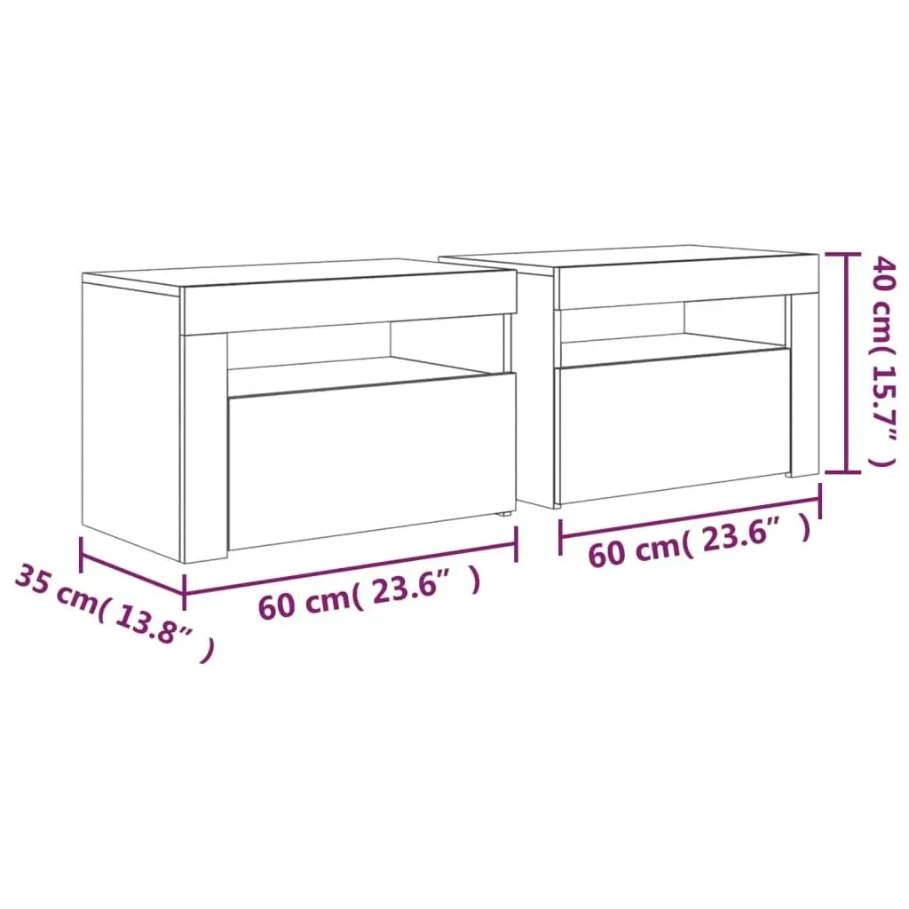 Bedside Cabinets 2 pcs with LEDs White 60x35x40 cm 3080734