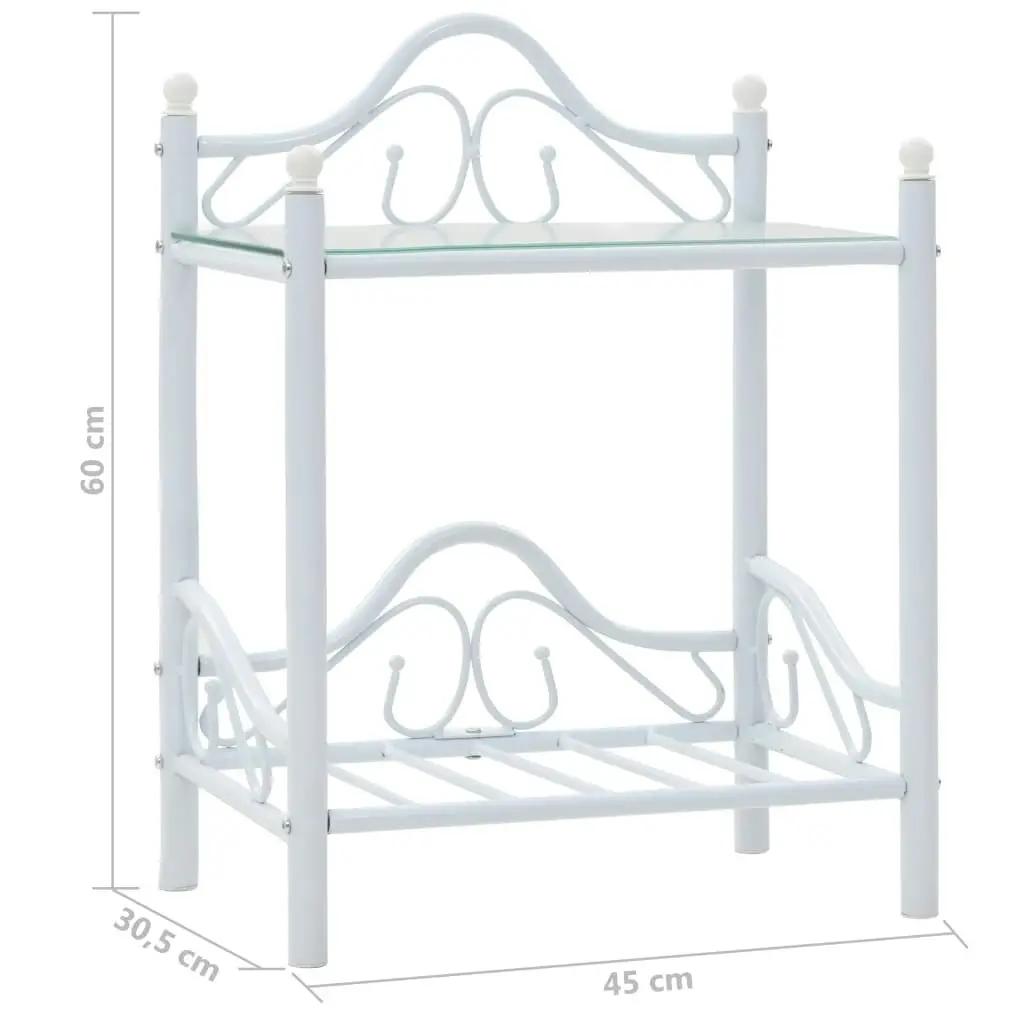 Bedside Table Steel and Tempered Glass 45x30.5x60 cm White 246728