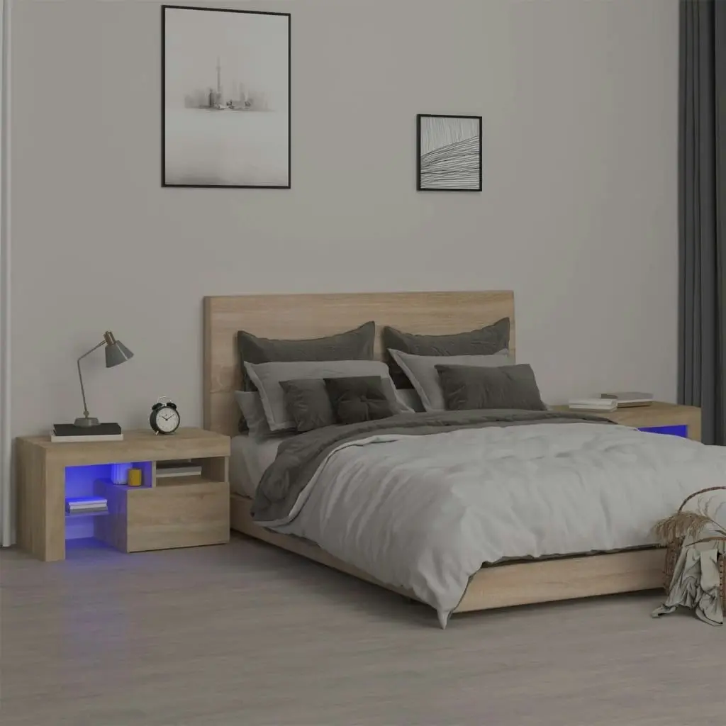 Bedside Cabinets 2 pcs with LED Lights Sonoma Oak 70x36.5x40 cm 3152772