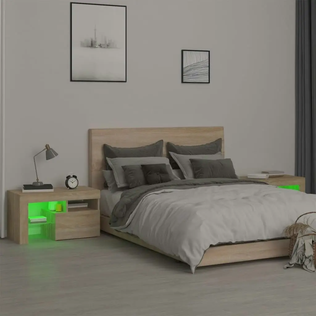 Bedside Cabinets 2 pcs with LED Lights Sonoma Oak 70x36.5x40 cm 3152772