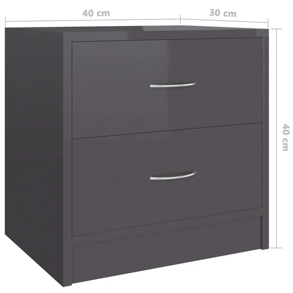 Bedside Cabinets 2 pcs High Gloss Grey 40x30x40 cm Engineered Wood 801052