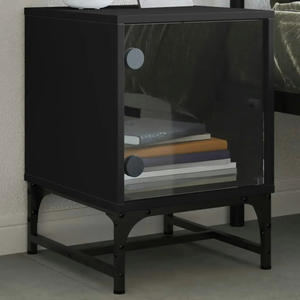 Bedside Cabinets with Glass Doors 2 pcs Black 35x37x50 cm 836521