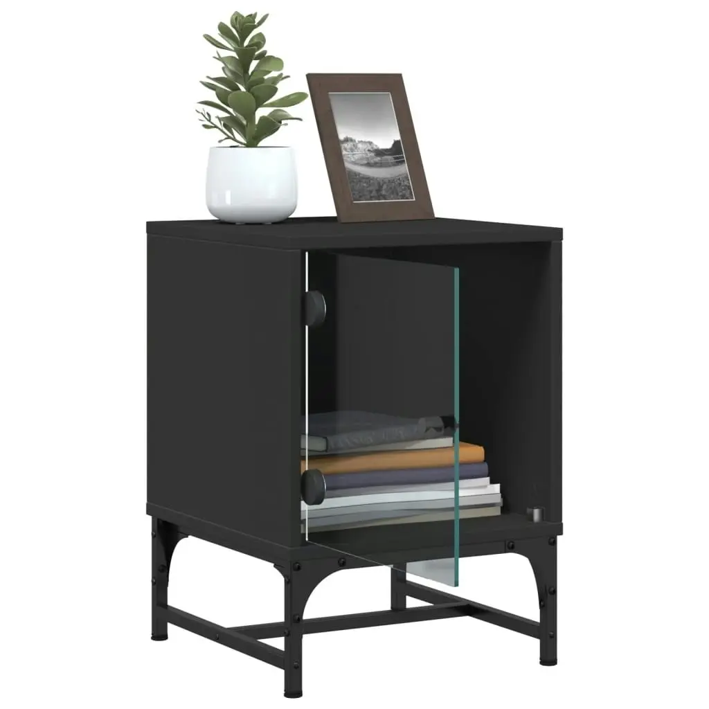 Bedside Cabinets with Glass Doors 2 pcs Black 35x37x50 cm 836521