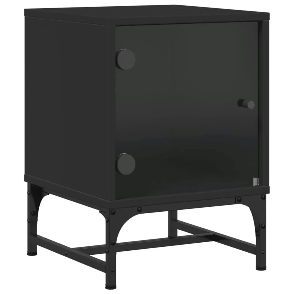 Bedside Cabinets with Glass Doors 2 pcs Black 35x37x50 cm 836521