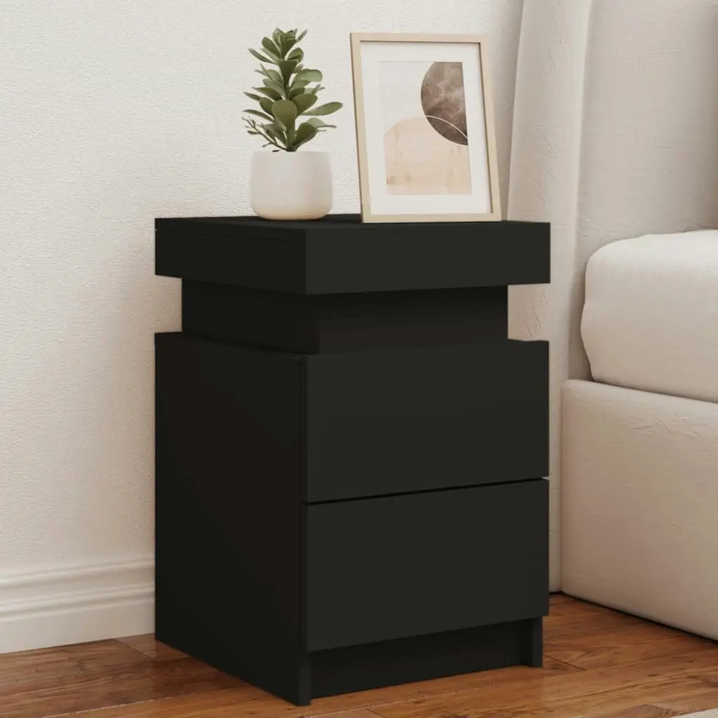 Bedside Cabinets with LED Lights 2 pcs Black 35x39x55 cm 836752