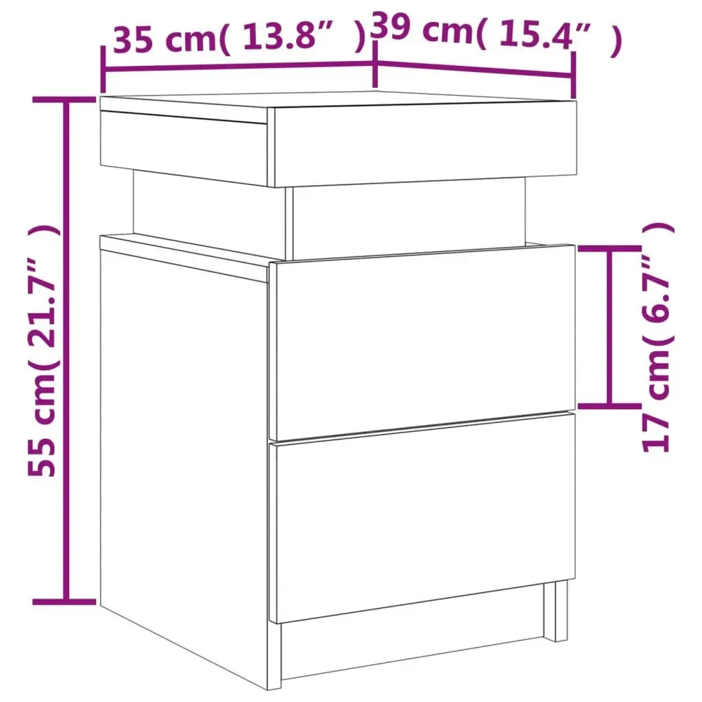 Bedside Cabinets with LED Lights 2 pcs Black 35x39x55 cm 836752