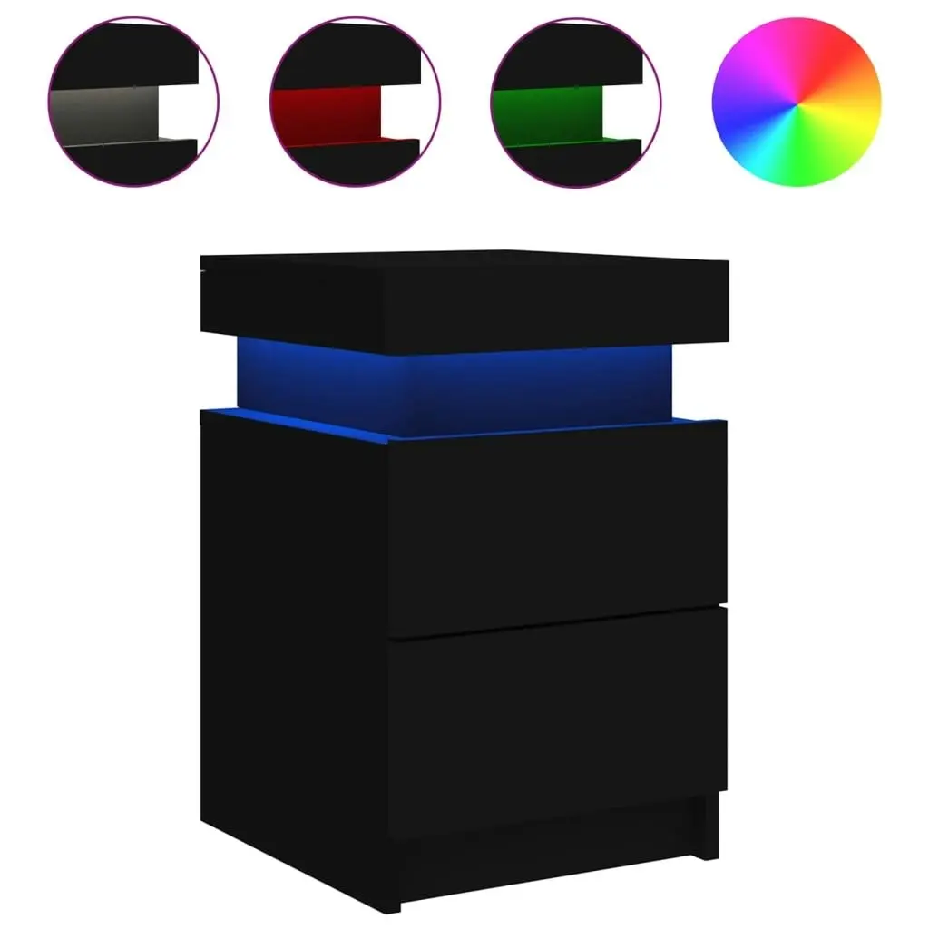 Bedside Cabinets with LED Lights 2 pcs Black 35x39x55 cm 836752