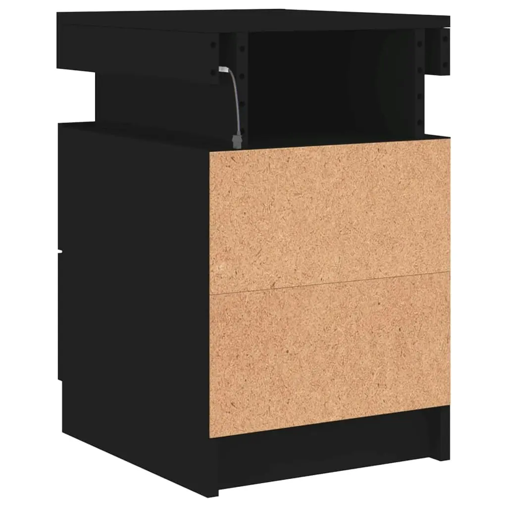 Bedside Cabinets with LED Lights 2 pcs Black 35x39x55 cm 836752