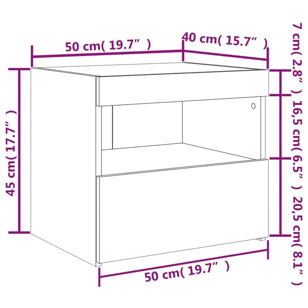 Bedside Cabinets with LED Lights 2 pcs White 50x40x45 cm 836764