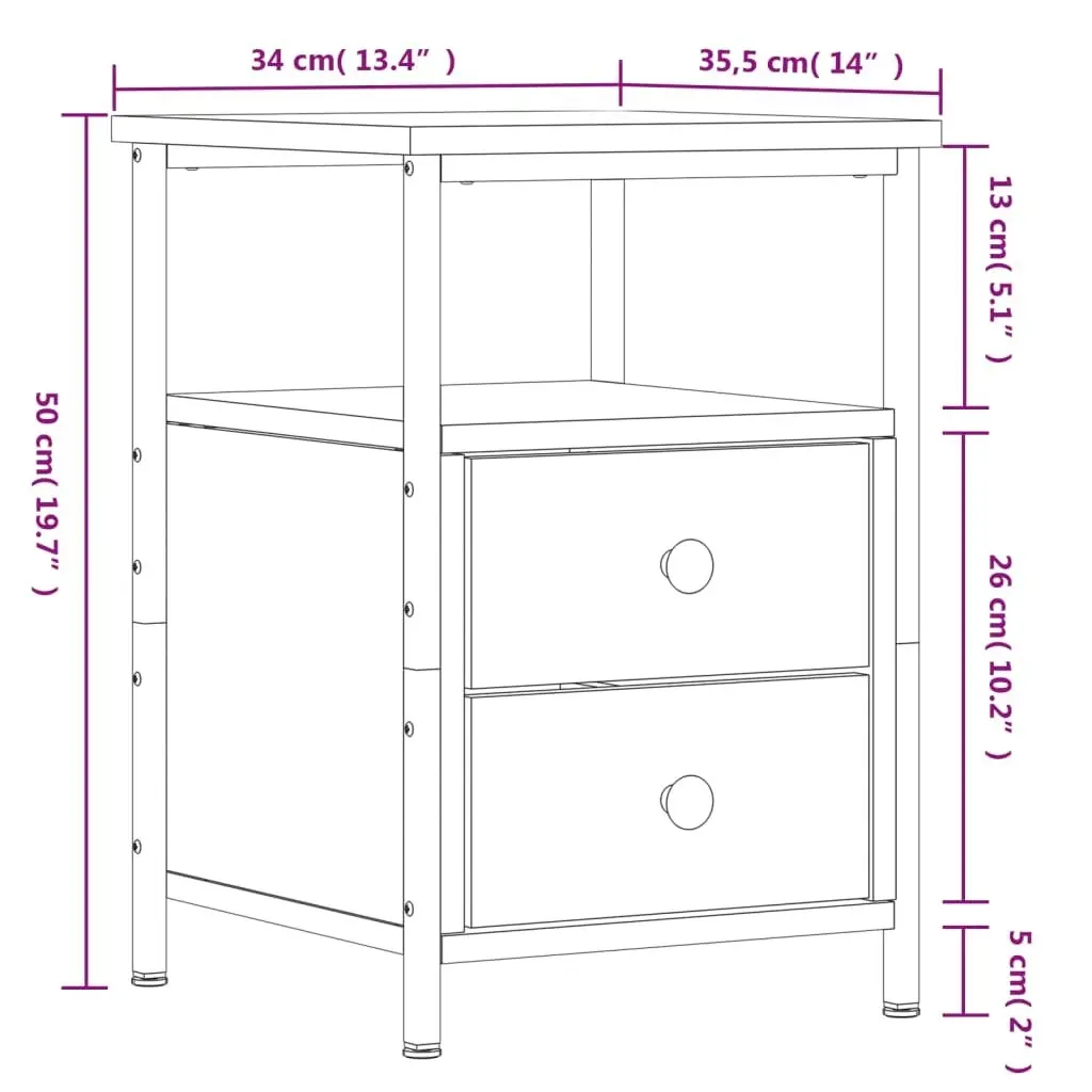 Bedside Cabinets 2 pcs Smoked Oak 34x35.5x50 cm Engineered Wood 826018