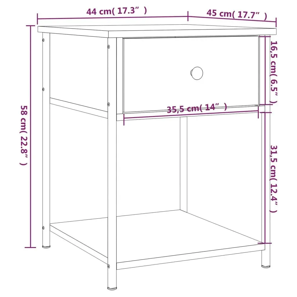 Bedside Table Brown Oak 44x45x58 cm Engineered Wood 825851