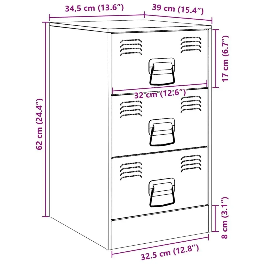 Bedside Cabinets 2pcs Black 34.5x39x62 cm Steel 841776