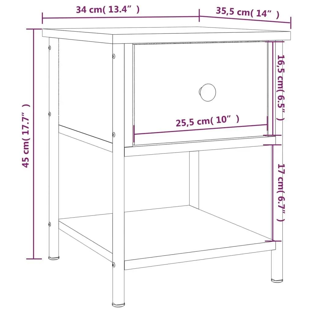 Bedside Table Black 34x35.5x45 cm Engineered Wood 825853