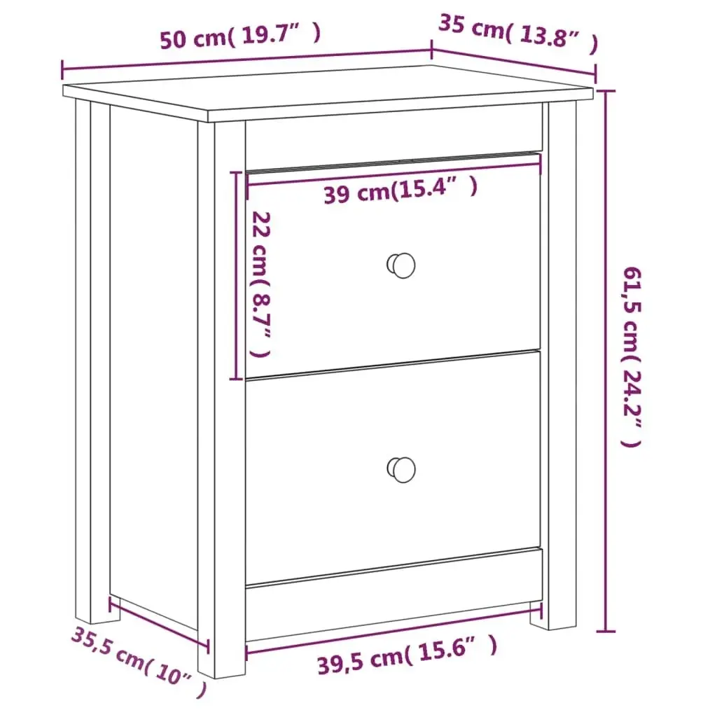 Bedside Cabinets 2 pcs Honey Brown 50x35x61.5 cm Solid Wood Pine 813686