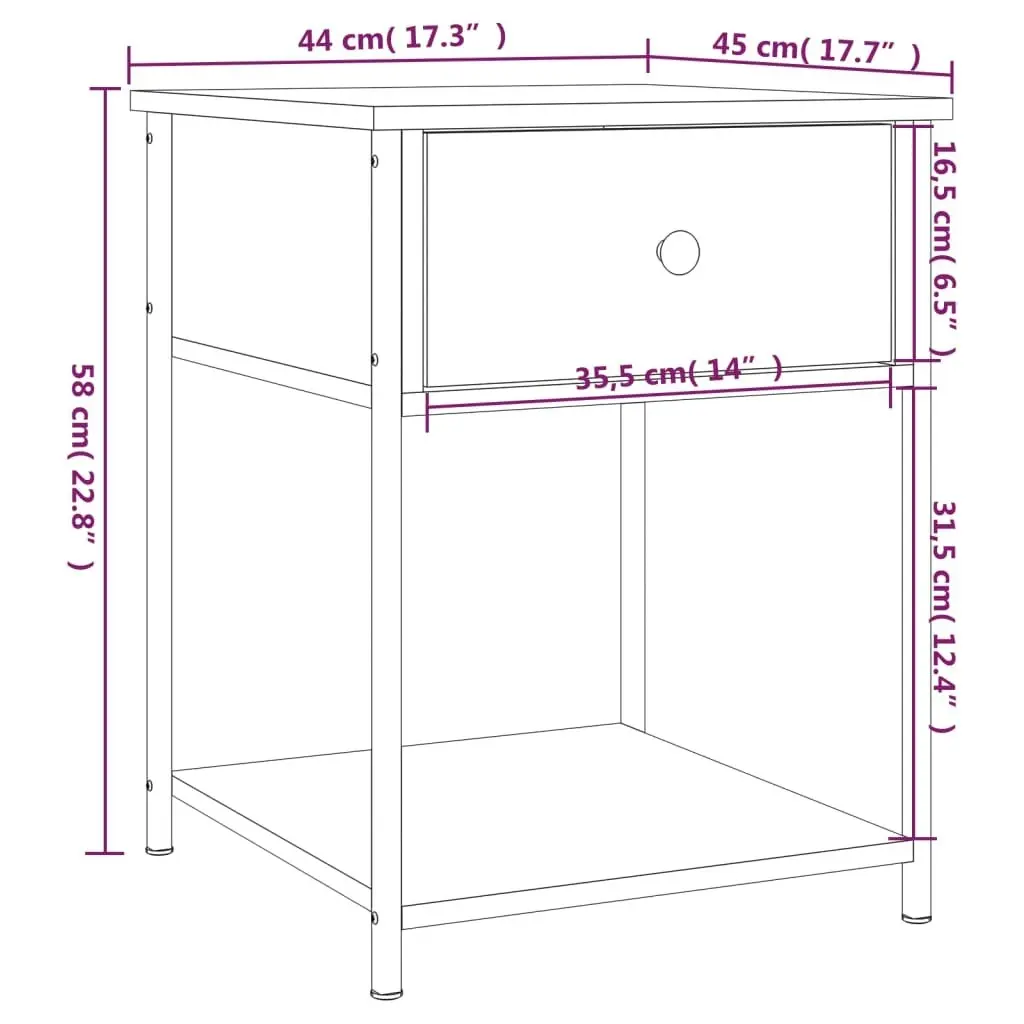 Bedside Table Black 44x45x58 cm Engineered Wood 825843