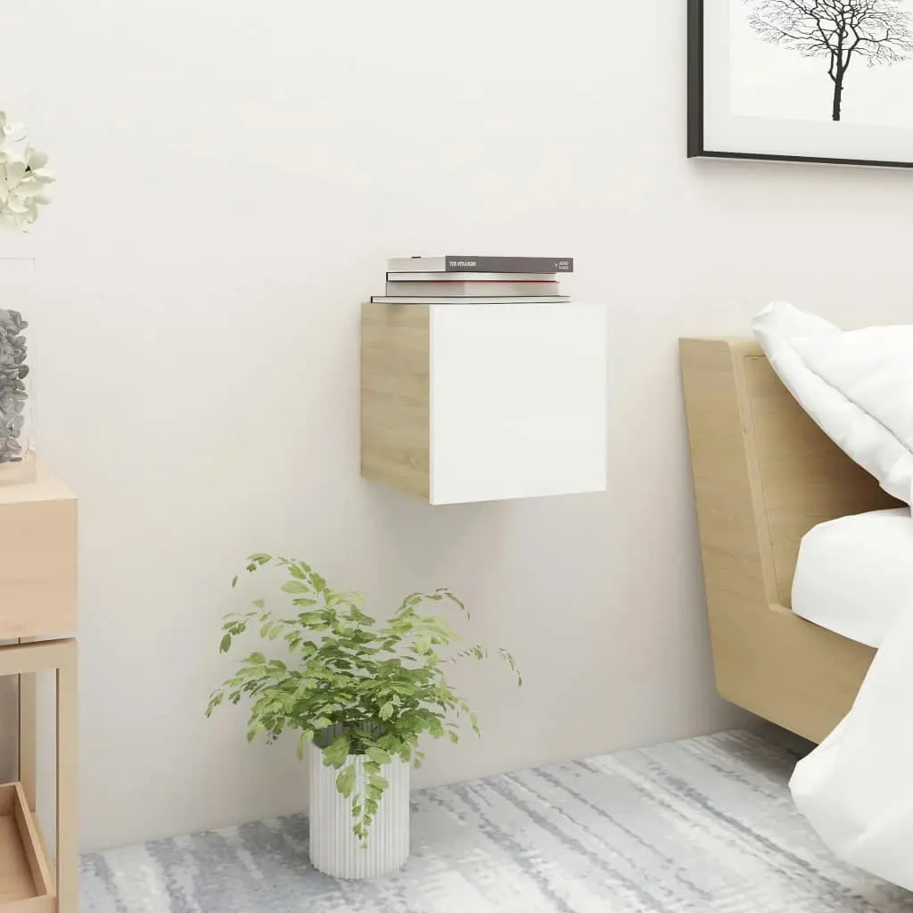 Bedside Cabinets 2 pcs White & Sonoma Oak 30.5x30x30 cm Engineered Wood 3079722