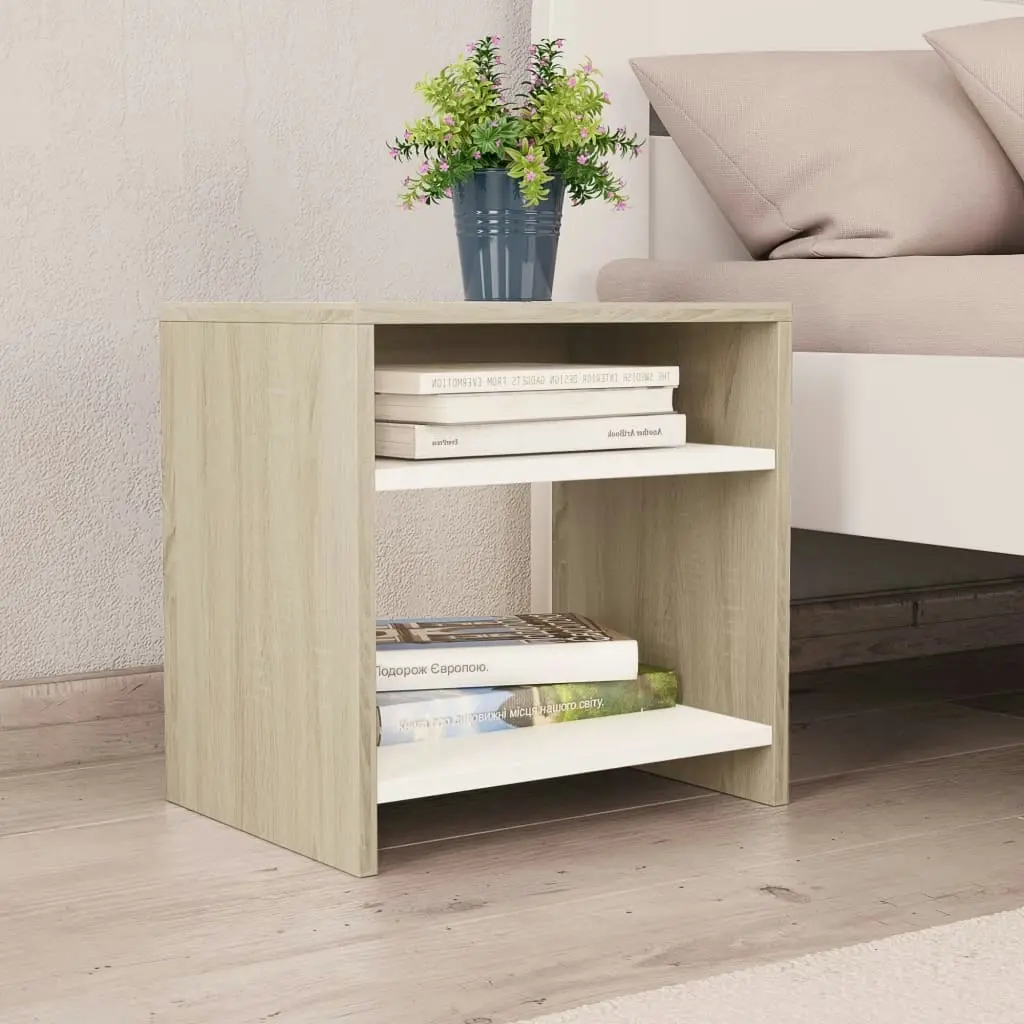 Bedside Cabinets 2 pcs White and Sonoma Oak 40x30x40 cm 800020