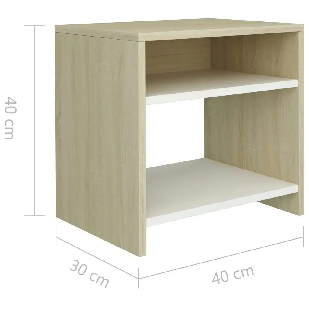 Bedside Cabinets 2 pcs White and Sonoma Oak 40x30x40 cm 800020