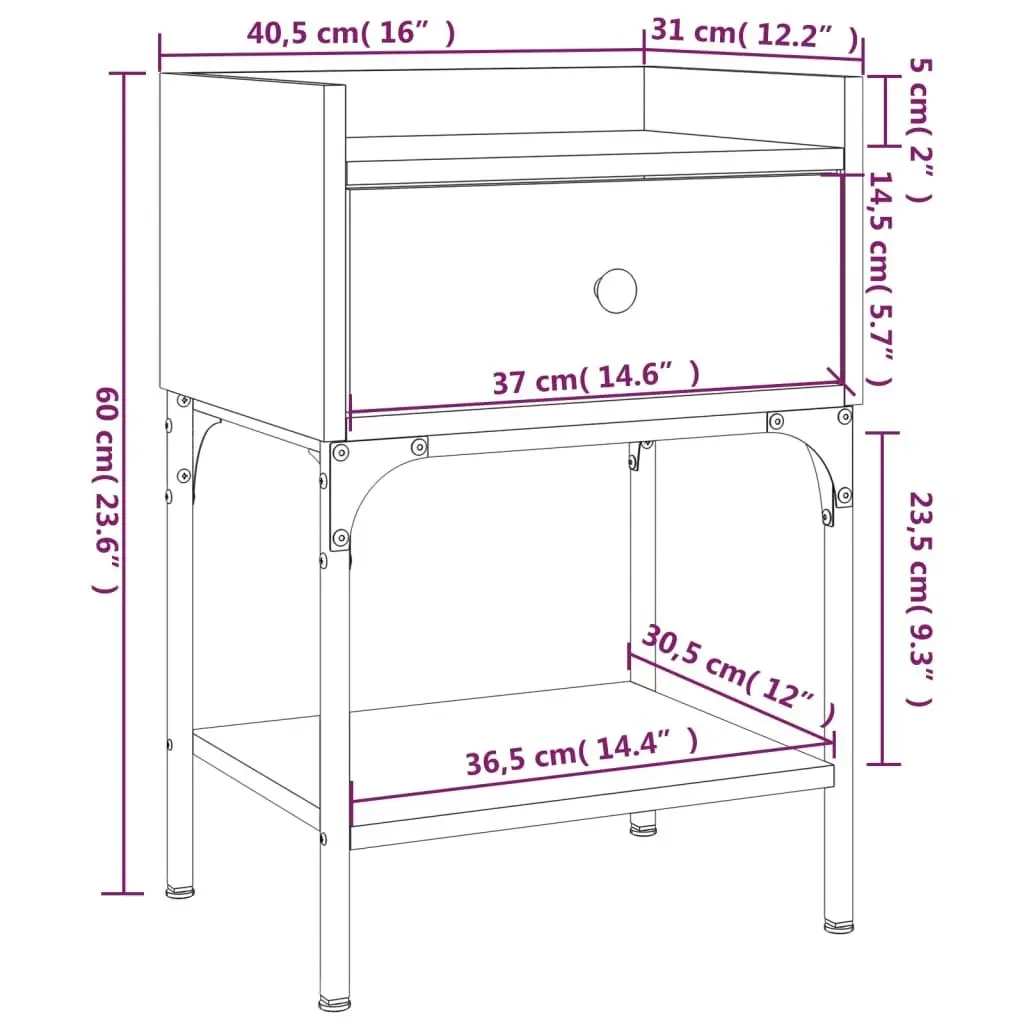 Bedside Table Black 40.5x31x60 cm Engineered Wood 825893