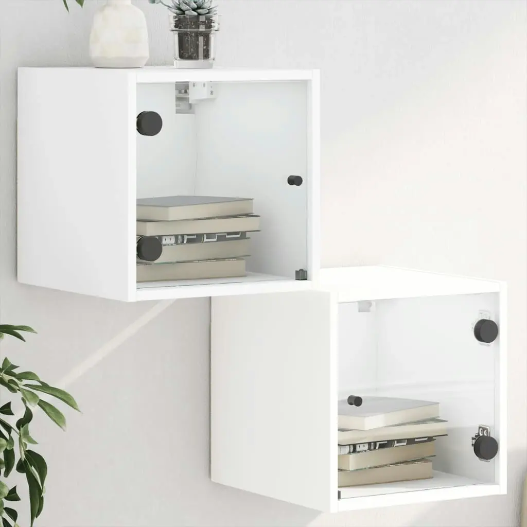 Bedside Cabinets with Glass Doors 2 pcs White 35x37x35 cm 836463