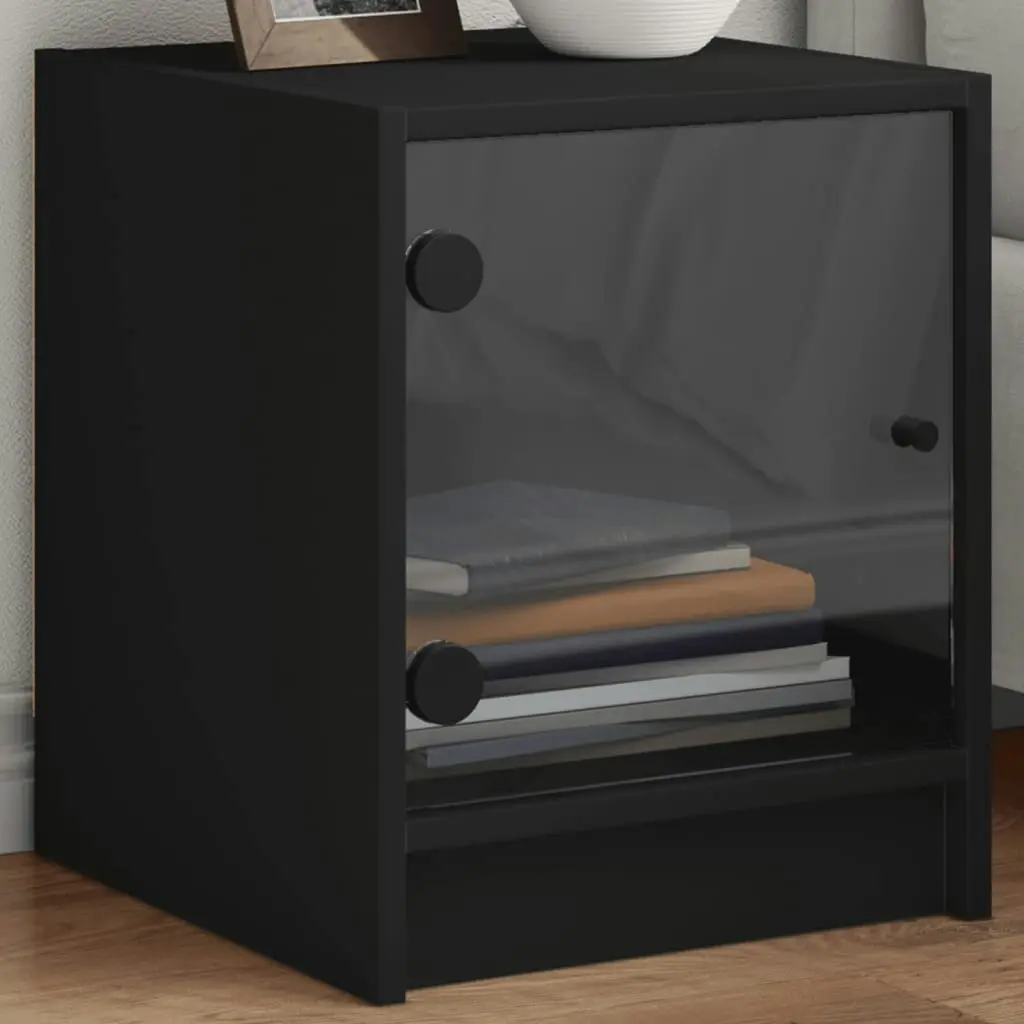 Bedside Cabinets with Glass Doors 2 pcs Black 35x37x42 cm 836346