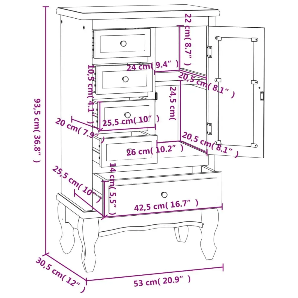 Cabinet with 5 Drawers 2 Shelves White 241150