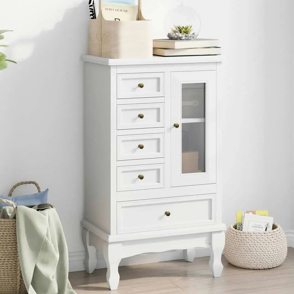 Cabinet with 5 Drawers 2 Shelves White 241150