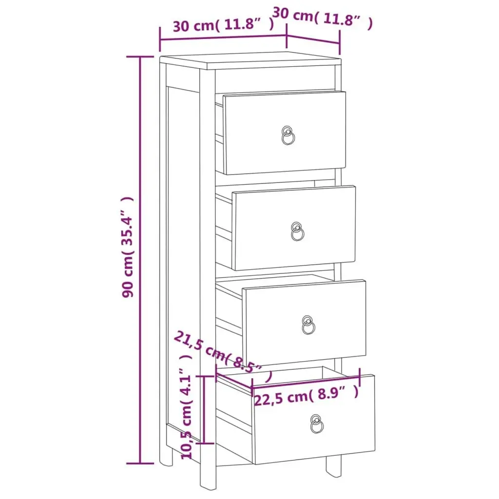 Chest of Drawers 30x30x90 cm Solid Wood Teak 340741