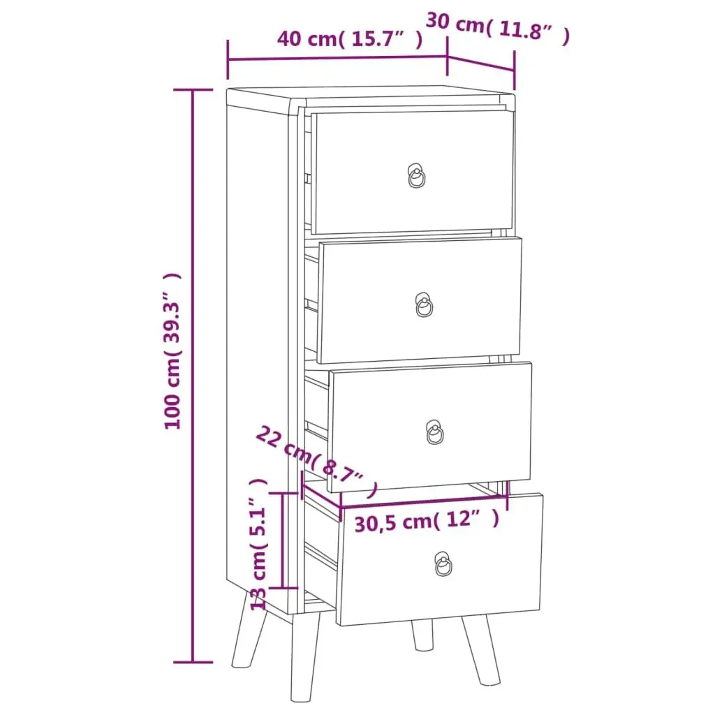 Chest of Drawers 40x30x100 cm Solid Wood Teak 340736